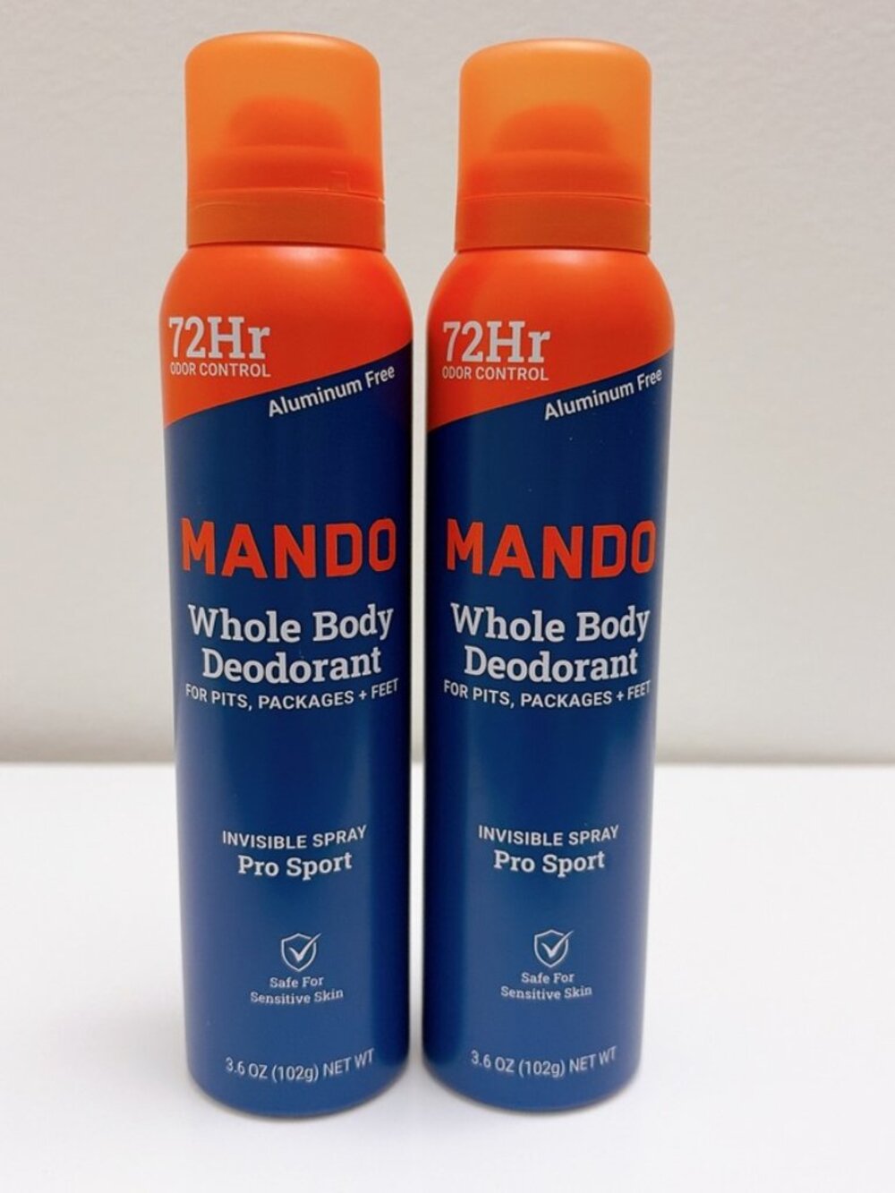 Lot of 2 Mando Men's Whole Body Deodorant Spray Pro Sport 72hr Invisible - 3.6oz